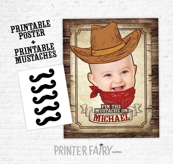 Pin the Mustache, Western Birthday Party, Wanted Poster, Cowboy Birthday Party, Wild West Party Game, Personalized Printable Sign Il_570xn