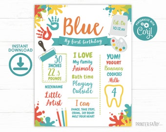 Paint Party Birthday Board, EDITABLE, Art Birthday Party Sign, Art Party milestones board, Art Party, Paint Party decor, Painting Party