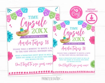 Fiesta Birthday Party Time Capsule, Editable Mexican First Fiesta Invitations, Fiesta Decorations, Cinco de Mayo Birthday Time Two Siesta