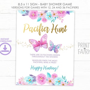 Butterflies Baby Shower Games, Pacifier Hunt Game, Girl Baby Shower, Baby Shower Printable Games, INSTANT DOWNLOAD image 1