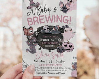 Little Boo is Almost Due Baby Shower Invitation Halloween Baby Shower Baby is Brewing Cute Ghost Editable Invite Digital Instant Download