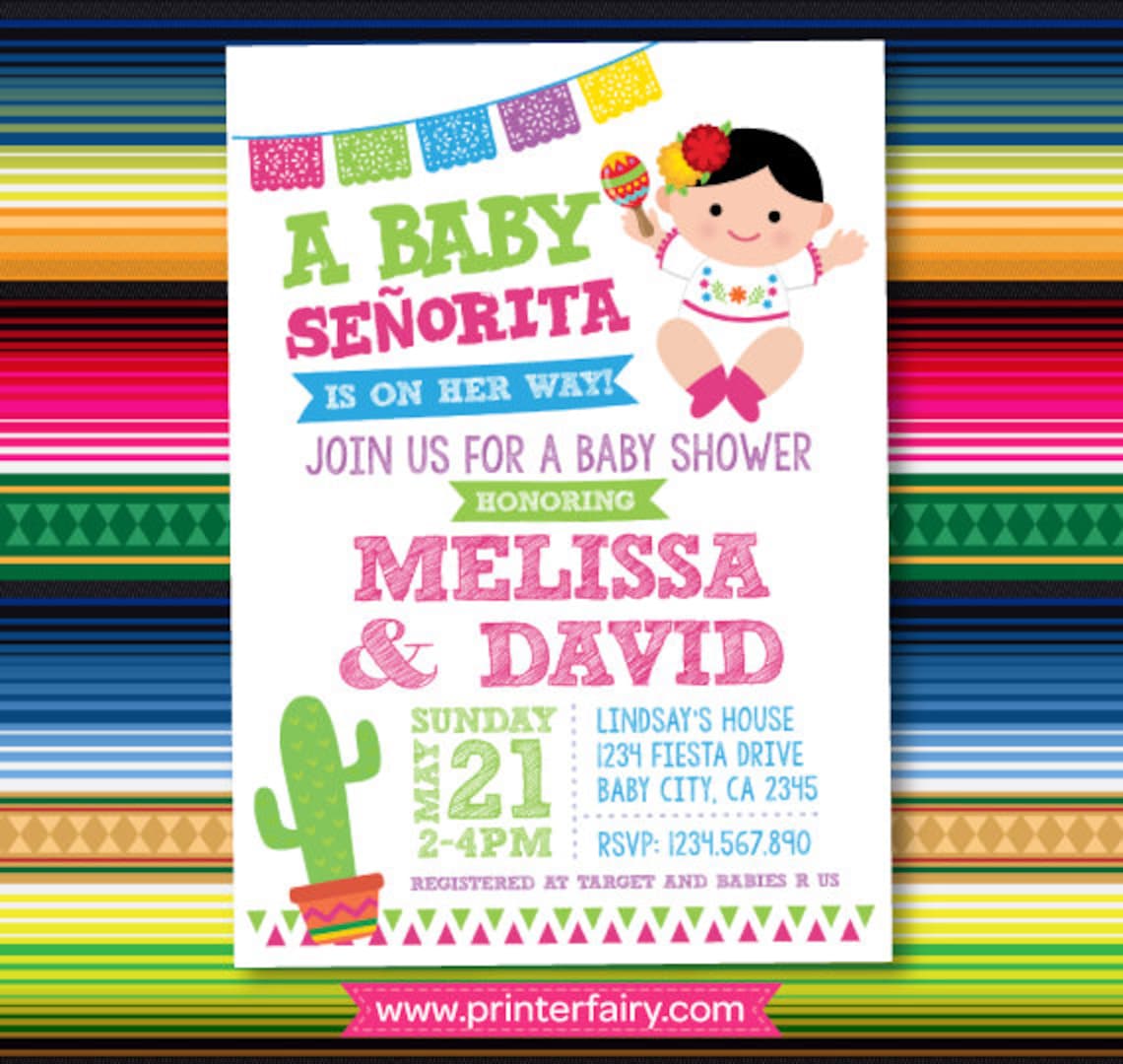 Fiesta Baby Shower Invitations Mexican Baby Shower Etsy