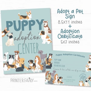 Certificaat adoptie puppy, puppyfeestje, bordje puppyfeestje, bord puppy, puppydecoratie, hondenfeest, adoptie puppy, INSTANT DOWNLOAD