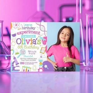 Science Birthday Party Invitation with Photo, EDITABLE, Scientifics Party, Girls Science Invitation, Boy Science Invitation, Party Decor