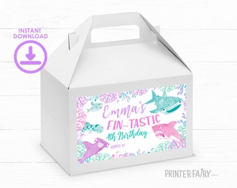 Shark Adoption Party Box Labels, EDITABLE Gable Box Label, Pet Adoption Party, Shark Birthday Decorations, Under the Sea, INSTANT DOWNLOAD