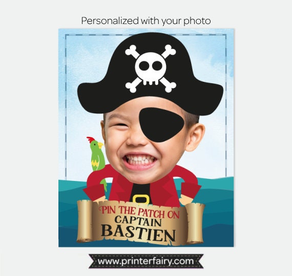 Pin the Patch on the Pirate Game, Personalized Game with Photo and name, Pirate Birthday Party Decorations, Printable Digital Poster Il_570xn