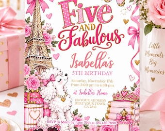 5th Birthday Invitation: Parisian Poodle Party (Digital Download)