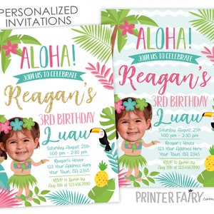 Luau Invitation with Photo, Beach Birthday Invitation, Summer Birthday Party, Personalized Digital Invitation, 2 options