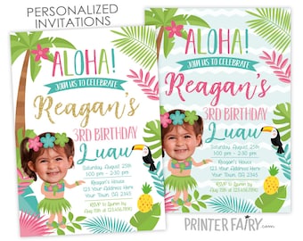 Luau Invitation with Photo, Beach Birthday Invitation, Summer Birthday Party, Personalized Digital Invitation, 2 options