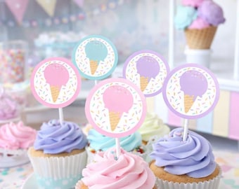 Ice Cream Party Toppers, Labels or Stickers, Printable Decorations, Instant Download