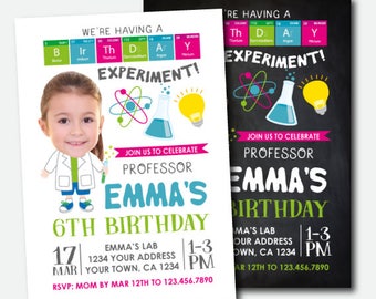 Science Birthday Invitation With Photo, Mad Scientist Party, Science Invitation, Personalized Digital Invitation, 2 options
