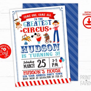 Carnival Birthday Invitation, EDITABLE Invitation, Circus Birthday Party, Circus Party, Circus Birthday Invite, INSTANT DOWNLOAD
