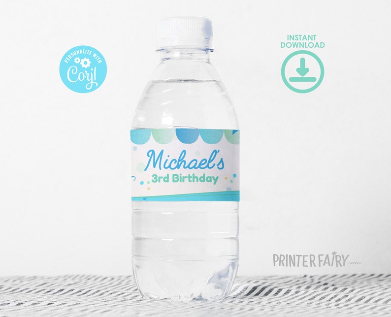 Ice Cream Birthday Water Bottle Label, Editable Party Favor (digital ...