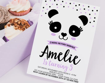 EDITABLE Panda Birthday Invitation, Black White & Pink Birthday Party, Modern Birthday, Panda Invitation, EDIT YOURSELF Digital Invite