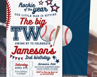 Baseball Second Birthday Invitation, EDITABLE Baseball Birthday Invitation. Baseball Birthday Party Invite. Sports Birthday Party Invitation