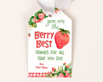 Berry Best Teacher Appreciation Tag, Strawberry Thank You Tag, Editable Gift Tag, Instant Download