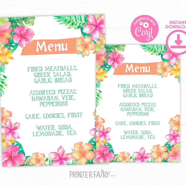 Luau Menu Template Etsy
