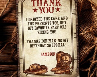 Western Thank You Cards, EDITABLE, Cowboy Birthday Party, Wild West Party, Thank you notes, Cowboy Thank You Cards, INSTANT DOWNLOAD