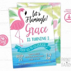 Flamingo Birthday Invitation, EDITABLE, Tropical Birthday Invitation, Summer Party, Pool Party Invite, INSTANT DOWNLOAD