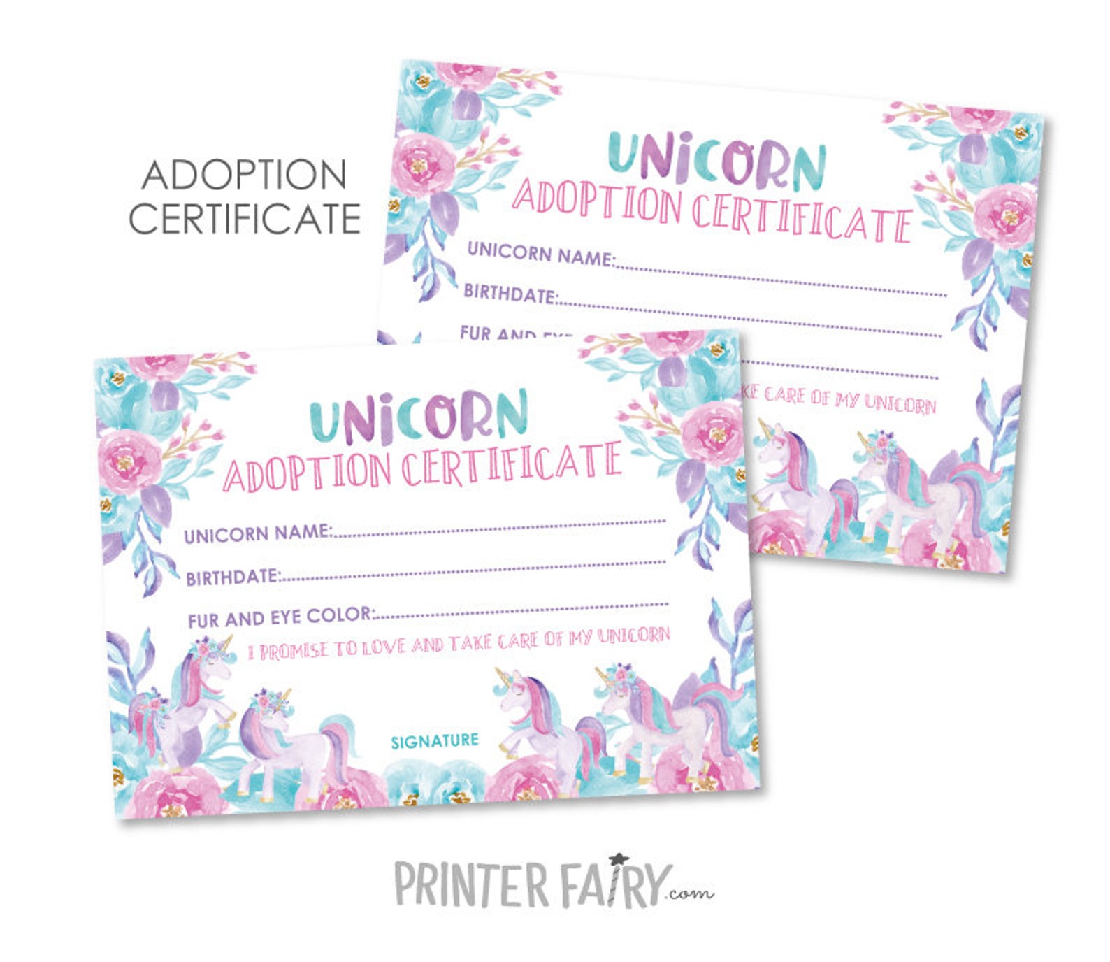 Unicorn Adoption Station Party Package Ready to Print, DIGITAL Instant ...