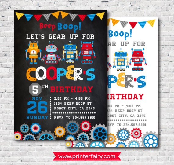 Robot Birthday Party Invitation, Digital printable Invitation, 2 options! Il_570xn