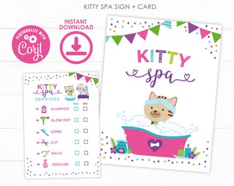 Kitty Spa Sign & Checklist, Pet Adoption Party, Cat Birthday, Kitty Birthday, Pawty Activities, Printable Games, INSTANT DOWNLOAD