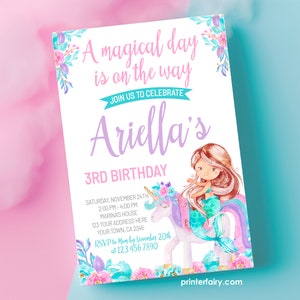 Unicorn and Mermaid Invitation, EDITABLE, Magical Celebration, Mermaid Birthday, Unicorn Invitation, Floral Party, INSTANT DOWNLOAD