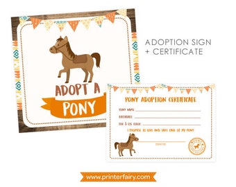 Pony Birthday Party, Horse Birthday Party, Pony Adoption, Horse Decorations, Cowboy Party, Cowboy Decor, Pony signs, Instant download