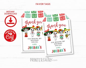 Day of the dead Favor Tags, Dia de los muertos Thank You Tags, Dia de los muertos decorations, gift tag, Instant Download