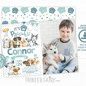 Puppy Birthday Invitation, Pawty Invitation, Dog Birthday Invitation, Pet Adoption Party Invitation, Pawty Invites, INSTANT DOWNLOAD