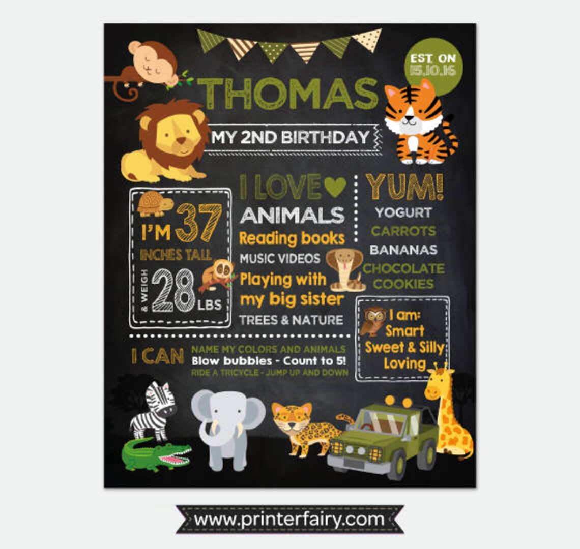 Safari Chalkboard Sign Jungle Birthday Party Decorations Any Etsy