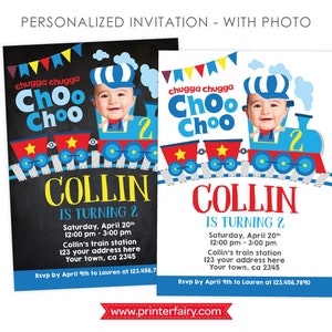 Convite de trem com foto, convite de aniversário de trem, convite de segundo aniversário de Choo choo, qualquer idade, convite digital personalizado