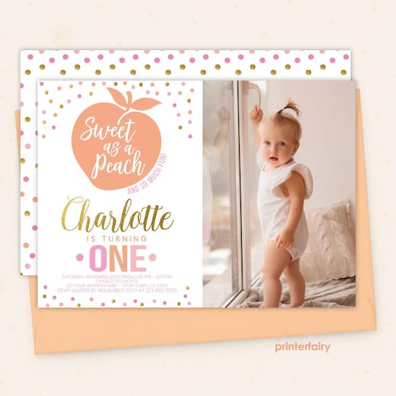Peach Invitation with photo, EDITABLE, Sweet as a peach Birthday, Peach Birthday Invitation, Peach 1st Birthday Invitation, INSTANT DOWNLOAD
