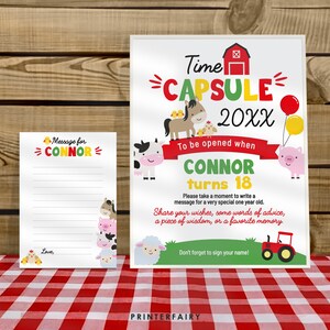 Farm First Birthday Party Time Capsule, Editable, Farm Animals Party, Barnyard Birthday Party Time Capsule, Template, Farm Time Capsule Sign