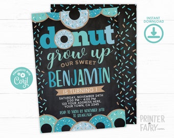 Donut Grow Up Boy Invitation, Donut Invitation, EDITABLE, Donut First Birthday Invitation, Donut Party, INSTANT DOWNLOAD