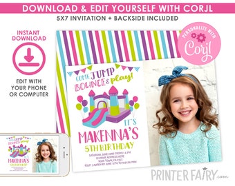 Jump Invitation with photo, EDITABLE, Trampoline Birthday Party, Bounce House Invitation, Trampoline Party, EDIT YOURSELF Digital Invite