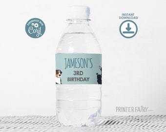 Puppy Adoption Birthday Water Bottle Label, Pet Adoption Party, It's a Pawty! Dog Party Bottle Label, Editable Puppy Dog Birthday,Lets Pawty