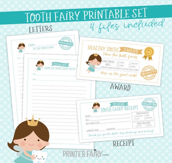 Tooth Fairy Printables, Tooth Fairy Printable Letter, Tooth Fairy Receipt, Tooth Fairy Award, INSTANT DOWNLOAD Il_570xn