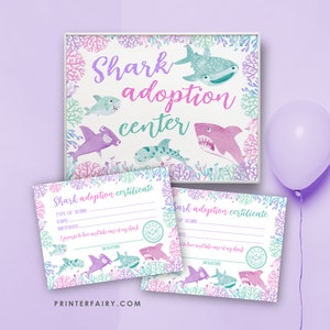 Shark Girl Birthday, Adopt a Shark, Shark Party Games, Pet Adoption Center, Shark Certificate, INSTANT DOWNLOAD