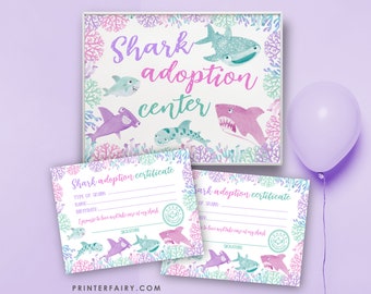 Shark Girl Birthday, Adopt a Shark, Shark Party Games, Pet Adoption Center, Shark Certificate, INSTANT DOWNLOAD