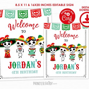 Day of the dead Welcome Sign, EDITABLE Sign, Dia de los muertos decorations, Skeleton Welcome Sign, Party Decorations, INSTANT DOWNLOAD