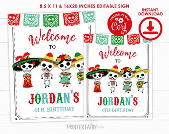 Day of the dead Welcome Sign, EDITABLE Sign, Dia de los muertos decorations, Skeleton Welcome Sign, Party Decorations, INSTANT DOWNLOAD