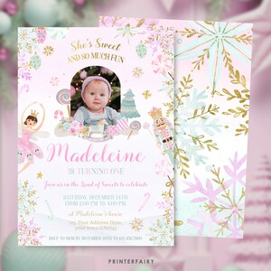 Nutcracker First Birthday Invite with Photo - Editable Digital Invitation for a Winter Wonderland Party