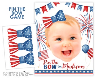 4th of July Birthday, Pin The Bow game, Independence Day Party, Birthday Decorations, Party Game, Pin the Tail, DIGITAL Personalized Poster