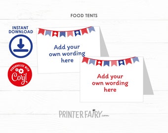 EDITABLE 4th of July Food Tents, Independence Day Birthday, 4th of July Party Decorations, Place Cards, INSTANT DOWNLOAD