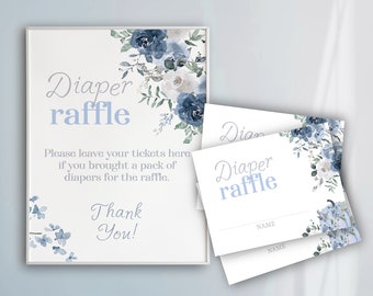Dusty Blue Little Pumpkin 'Diaper Raffle' Sign and Cards, Games for Fall Baby Showers and Little Pumpkin Baby Sprinkle Parties, Editable