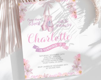 EDITABLE Ballerina Birthday Invitation, Ballet Birthday Party, Dance Party, EDIT YOURSELF with Corjl