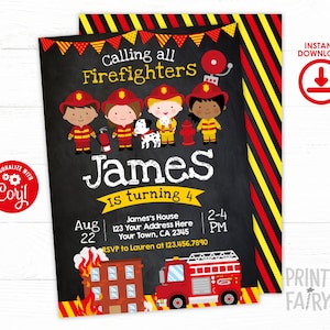 Firefighter Invitation, EDITABLE Fire fighter Birthday Party, Fireman Invitation, Firetruck Birthday Invitation, INSTANT DOWNLOAD