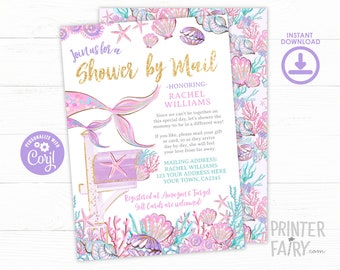 Mermaid Baby Shower by Mail Invitation, Under the Sea Baby Shower, Mermaid Baby Shower, Girl Baby Shower, EDIT YOURSELF Digital Invitation