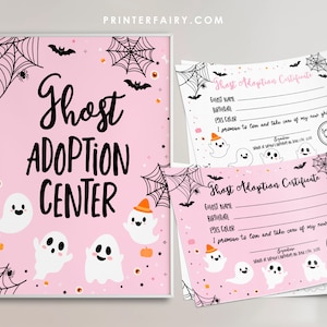 Ghost Adoption Center Sign and Certificate EDITABLE Ghost Adoption Party Spooky One Party Halloween Party Game Hey Boo INSTANT DOWNLOAD ghp1